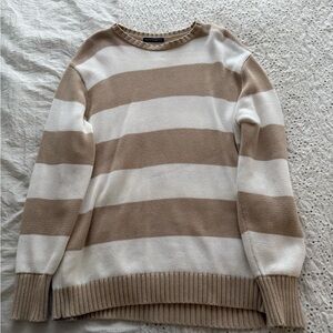 Brandy Melville Tan and Cream Striped Crewneck Sweater
